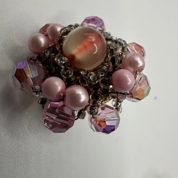 VTG Vendome Pink Beaded Cluster Clip Earrings Pat 280950 AB  Gold Tone 1950s - Picture 12 of 15